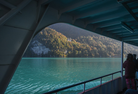 Beautiful scenery of Lake Brienz, Switzerland. The turquoise Lake Brienz is set amid the spectacular mountain scenery.のeditorial素材