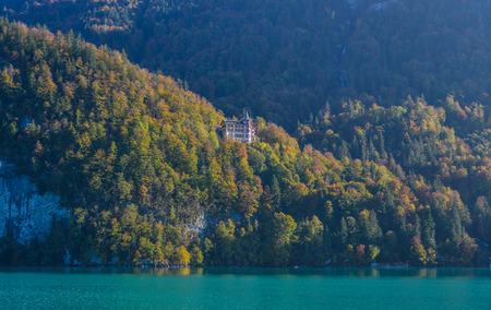 Beautiful scenery of Lake Brienz, Switzerland. The turquoise Lake Brienz is set amid the spectacular mountain scenery.のeditorial素材