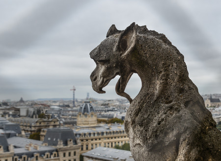 Chimera (Gargoyle) of the Cathedral of Notre Dame de Paris (France).のeditorial素材