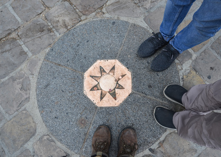 Point Zero - sign on the square near the Cathedral of Notre Dame de Paris which is counting down the distance from Paris to any city in the world.のeditorial素材