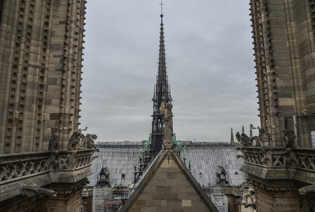 Detail architecture of Notre-Dame de Paris (France). The church is one of the finest examples of French Gothic architecture.のeditorial素材