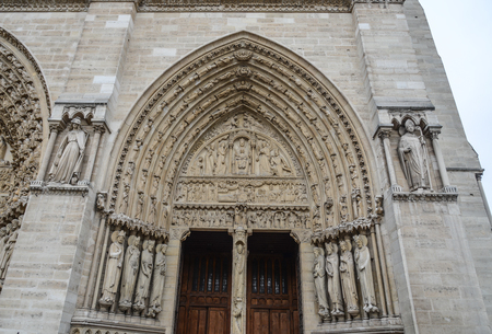 Detail architecture of Notre-Dame de Paris (France). The church is one of the finest examples of French Gothic architecture.のeditorial素材