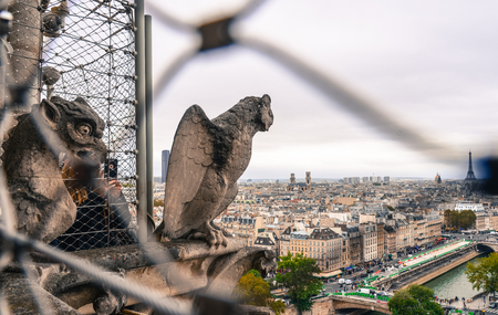 Chimera (Gargoyle) of the Cathedral of Notre Dame de Paris (France).のeditorial素材