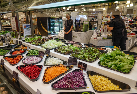 Bangkok, Thailand - Apr 20, 2018. Salad bar with fresh vegetables at supermarket in Bangkok, Thailand.のeditorial素材