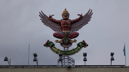 Bangkok, Thailand - Sep 16, 2018. Garuda statue, state symbol of Thai Royal. The Garuda is a mythological beast of the Hindu and Buddhist tradition.のeditorial素材