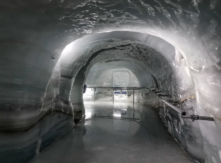 Jungfrau, Switzerland - Oct 20, 2018. Walking tunnel at the Ice Palace of Jungfraujoch Station...
