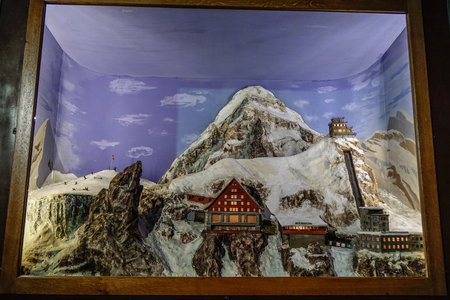 Jungfrau, Switzerland - Oct 20, 2018. Replica of small winter village for display in Jungfraujoch Station (Switzerland).のeditorial素材