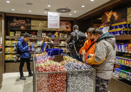 Jungfrau, Switzerland - Oct 20, 2018. Lindt Chocolate Shop in Jungfraujoch Station. Lindt is a Swiss chocolatier founded in 1845.のeditorial素材