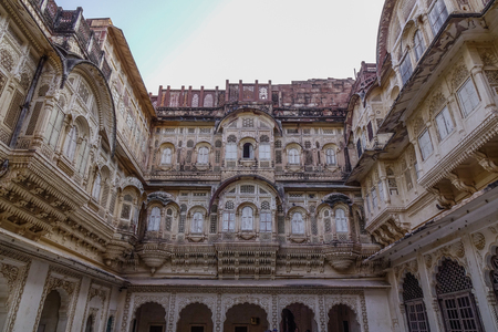 Jodhpur, India - Nov 7, 2017. Part of Mehrangarh Fort in Jodhpur, India. Built in around 1460 by Rao Jodha, the fort is situated 410 feet above the city.のeditorial素材