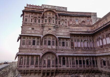 Jodhpur, India - Nov 7, 2017. Part of Mehrangarh Fort in Jodhpur, India. Built in around 1460 by Rao Jodha, the fort is situated 410 feet above the city.のeditorial素材