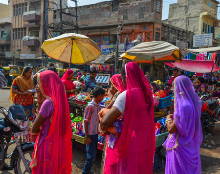 Jodhpur, India - Nov 6, 2017. Women at Ghanta Ghar Market in Jodhpur, India. Jodhpur is the second largest city in state of Rajasthan.のeditorial素材