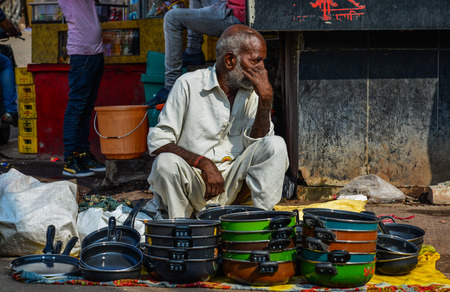 Jodhpur, India - Nov 6, 2017. A vendor at Ghanta Ghar Market in Jodhpur, India. Jodhpur is the second largest city in state of Rajasthan.のeditorial素材