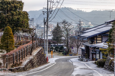 Takayama, Japan - Dec 30, 2015. Old town at winter in Takayama, Japan. Takayama is a city in Japan mountainous Gifu Prefecture.のeditorial素材