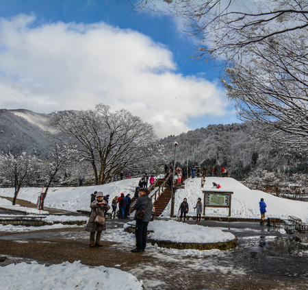 Gifu, Japan - Dec 29, 2015.  visit Historic Village of Shirakawago at winter in Gifu, Japan. Shirakawago is one of Japan    Sites.のeditorial素材