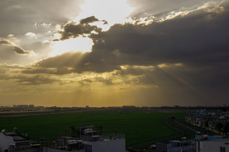 Saigon, Vietnam - Jan 6, 2019. Beautiful sunset on Tan Son Nhat Airport (SGN) at sunset in Saigon (Ho Chi Minh City), Vietnam.のeditorial素材