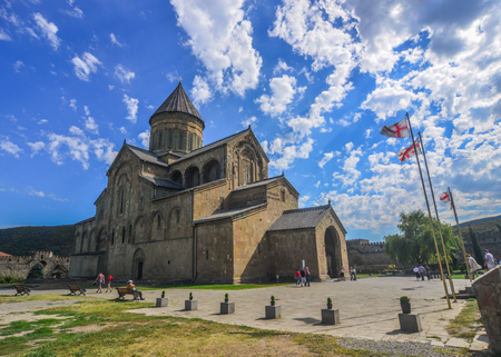 Mtskheta, Georgia - Sep 26, 2018. Svetitskhoveli Cathedral of Mtskheta, Georgia. It is an Eastern Orthodox cathedral, the second largest church building in Georgia.のeditorial素材