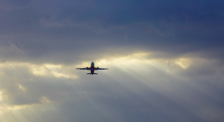 Saigon, Vietnam - Jan 6, 2019. A passenger airplane taking off from Tan Son Nhat Airport (SGN) at sunset in Saigon (Ho Chi Minh City), Vietnam.のeditorial素材