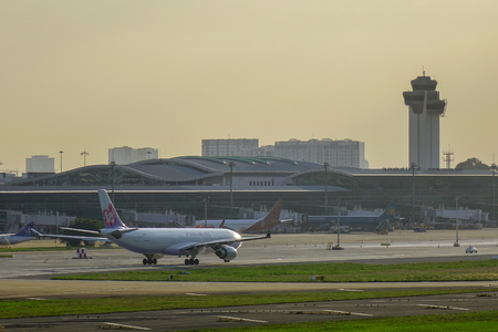 Saigon, Vietnam - Jan 6, 2019. An Airbus A330-300 airplane of China Airlines taxiing at Tan Son Nhat Airport (SGN) in Saigon (Ho Chi Minh City), Vietnam.のeditorial素材