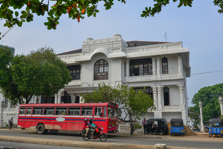 Galle, Sri Lanka - Dec 22, 2018. Local bus running on street in Galle, Sri Lanka. Buses are the most widespread public transport type in Sri Lanka.のeditorial素材
