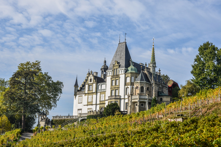 Meggenhorn Castle with vineyard in Lucerne, Switzerland. The castle is a Swiss heritage site of national significance.のeditorial素材