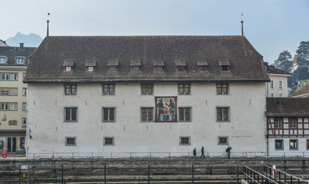Lucerne, Switzerland - Oct 23, 2018. Historic city center of Lucerne, Switzerland. Lucerne (Luzern) is a beautiful small city in the heartland of Switzerland.のeditorial素材