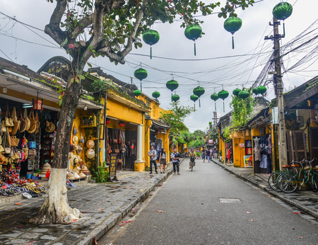 Hoi An, Vietnam - Jan 20, 2019. Street view with old houses in Hoi An Ancient Town (Vietnam), a UNESCO World Heritage.のeditorial素材