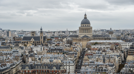 Aerial view of Paris with its typical buildings. Paris is a global center for art, fashion, gastronomy and culture.の写真素材