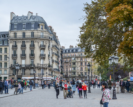 Paris, France - Oct 2, 2018. People visit old town in Paris, France. Paris was ranked as the third most visited travel destination in the world in 2017.のeditorial素材