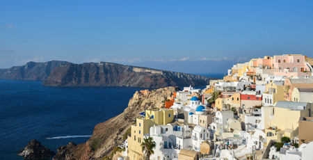 Landscape of beautiful Santorini Island. Santorini is one of the most popular islands for destination weddings and honeymoons.のeditorial素材