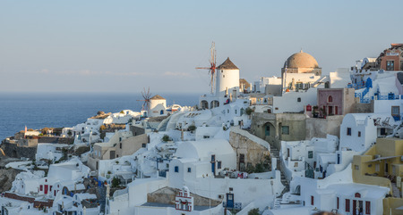 Landscape of beautiful Santorini Island. Santorini is one of the most popular islands for destination weddings and honeymoons.のeditorial素材