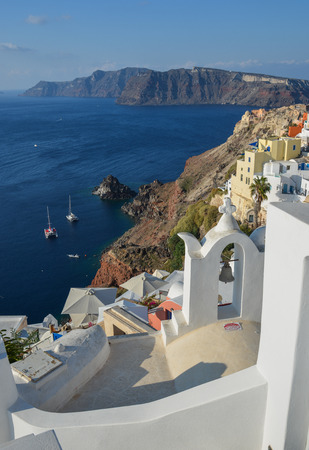 Landscape of beautiful Santorini Island. Santorini is one of the most popular islands for destination weddings and honeymoons.のeditorial素材