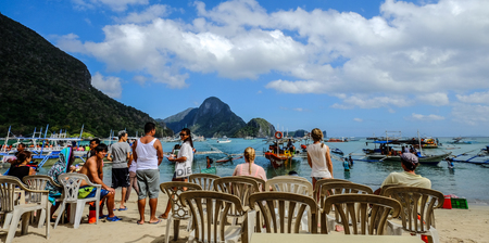Coron, Philippines - Apr 7, 2017. Many tourists enjoy on the beach in Coron Island, Philippines. Coron is one of the most attractive island in Asia.のeditorial素材