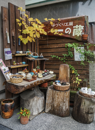Kyoto, Japan - Feb 8, 2014. Pottery shop in Kyoto, Japan. Pottery and porcelain (tojiki) is one of the oldest Japanese crafts and art forms.のeditorial素材