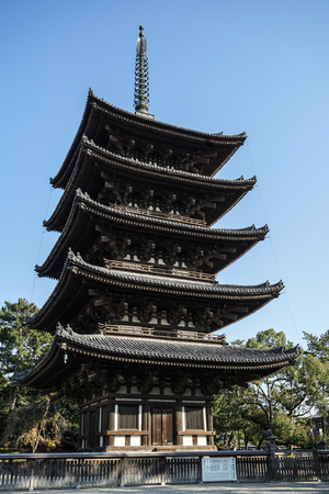 Nara, Japan - Nov 25, 2016. View of Kofukuji Temple in Nara, Japan. Kofuku-ji a Buddhist temple that was once one of the powerful Seven Great Templesのeditorial素材