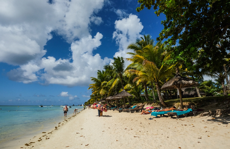 Mauritius - Jan 4, 2017. Seascape of Trou-aux-Biches on Mauritius Island at sunny day. Mauritius is an island nation, and one of famous destinations.のeditorial素材