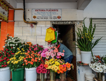 Port Louis, Mauritius - Jan 4, 2017. Flower shop in Port Louis, Mauritius. Port Louis is the country economic, cultural and political centre.のeditorial素材
