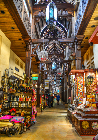 Dubai, UAE - Dec 9, 2018. View of Souk Madinat Jumeirah in Dubai. The traditional Arab style bazaar is part of Madinat Jumeirah resort.のeditorial素材