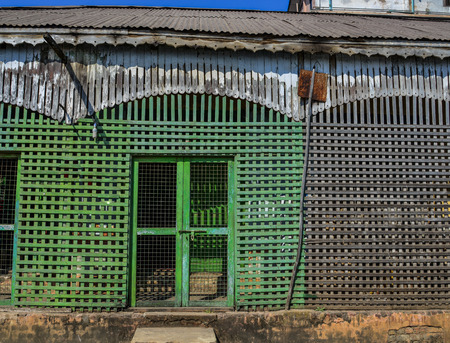 Details of old wooden house in Mandalay, Myanmar.の写真素材