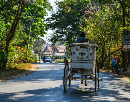 Pyin Oo Lwin, Myanmar - Feb 12, 2017. Horse carts in Pyin Oo Lwin, Myanmar. Pyin Oo Lwin is a scenic...