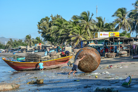 Nha Trang, Vietnam - Jan 26, 2016. Fishing boats on sea in Nha Trang, Vietnam. Nha Trang is a coastal city on the South Central Coast of Vietnam.のeditorial素材