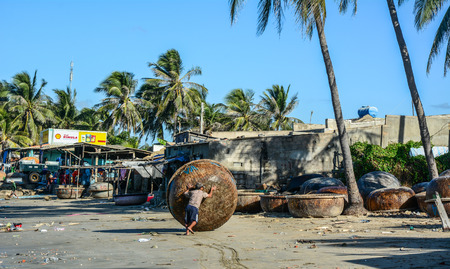 Nha Trang, Vietnam - Jan 26, 2016. Fishing boats on beach in Nha Trang, Vietnam. Nha Trang is a coastal city on the South Central Coast of Vietnam.のeditorial素材