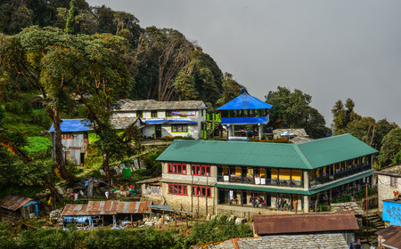 Tadapani, Nepal - Oct 21, 2017. Local house at mountain village at base camp path of Annapurna Massif, Nepal.のeditorial素材