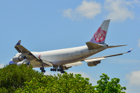 Singapore - Mar 27, 2019. B-18719 China Airlines Cargo Boeing 747-400F landing at Changi Airport...