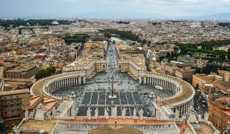 Vatican - Oct 14, 2018. Aerial view of the Saint Peter Square of Vatican City. View from top of the Saint Peter Basilica.のeditorial素材