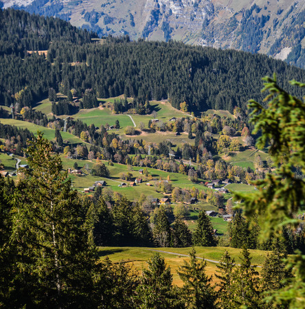 Grindelwald, Switzerland - Oct 20, 2018. Mountain town in Grindelwald, Switzerland. Grindelwald was one of the first tourist resorts in Europe.のeditorial素材