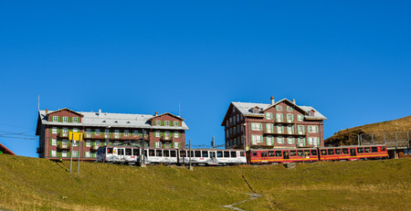 Jungfrau, Switzerland - Oct 20, 2018. Scenic train on Alpine peaks of Grindelwald and Jungfrau (Switzerland).のeditorial素材
