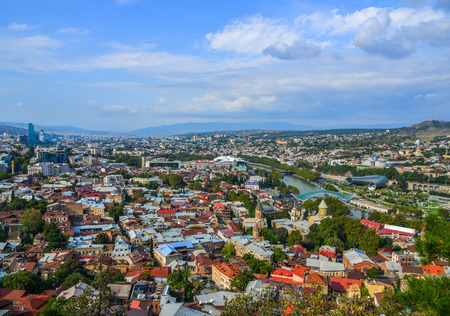 Tbilisi, Georgia - Sep 22, 2018. Aerial view of Tbilisi, Georgia. Tbilisi is the capital and the...