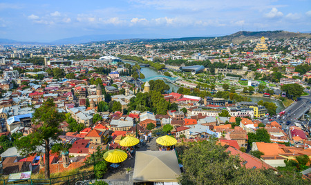 Tbilisi, Georgia - Sep 22, 2018. Aerial view of Tbilisi, Georgia. Tbilisi is the capital and the...