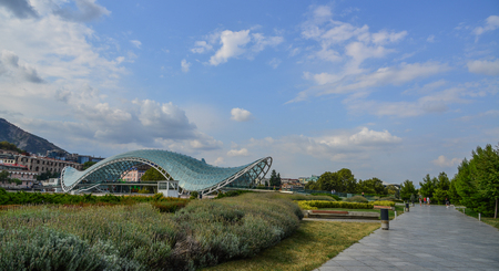 Tbilisi, Georgia - Sep 22, 2018. Rike Park with the Bridge of Peace in Tbilisi, Georgia. Tbilisi is a city with a long history, attracting millions of visitors every year.のeditorial素材