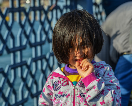 Istanbul, Turkey - Sep 29, 2018. Portrait of a little girl in Istanbul, Turkey. The current population of Turkey is 82 millions as of 2019, based on the UN estimates.のeditorial素材